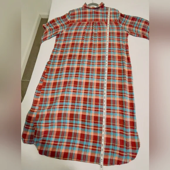 Pilcro Long Plaid Button-Up Shirt Dress in Teal and Burgundy - Picture 6 of 11